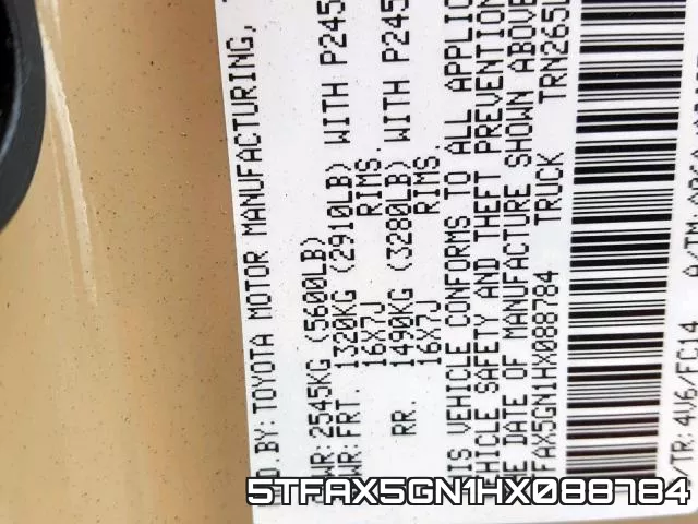 5TFAX5GN1HX088784 фото 2