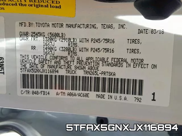 5TFAX5GNXJX116894 фото 2
