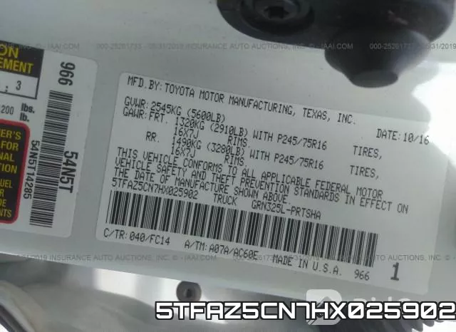 5TFAZ5CN7HX025902 фото 10