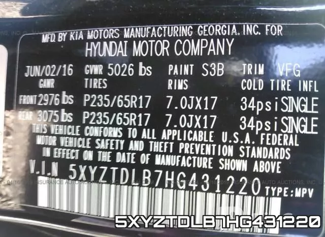 5XYZTDLB7HG431220 фото 10