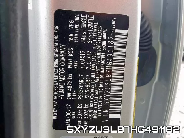 5XYZU3LB7HG491182 фото 2