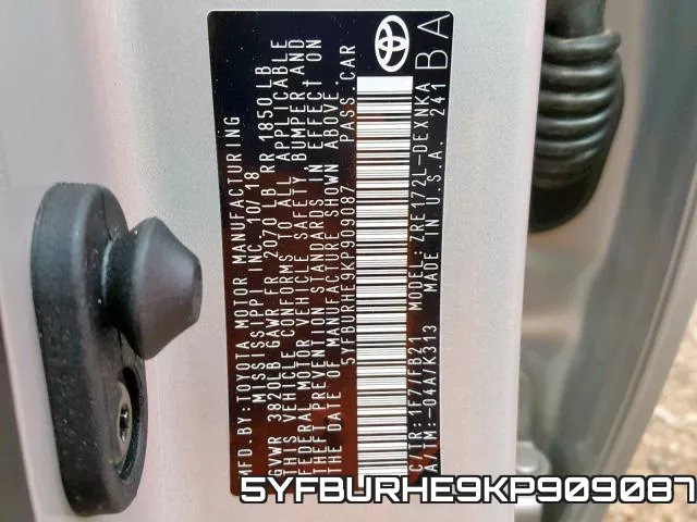 5YFBURHE9KP909087 фото 2