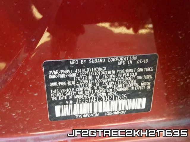 JF2GTAEC2KH217635 фото 2