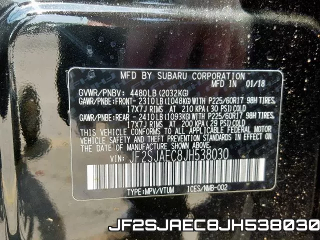 JF2SJAEC8JH538030 фото 2