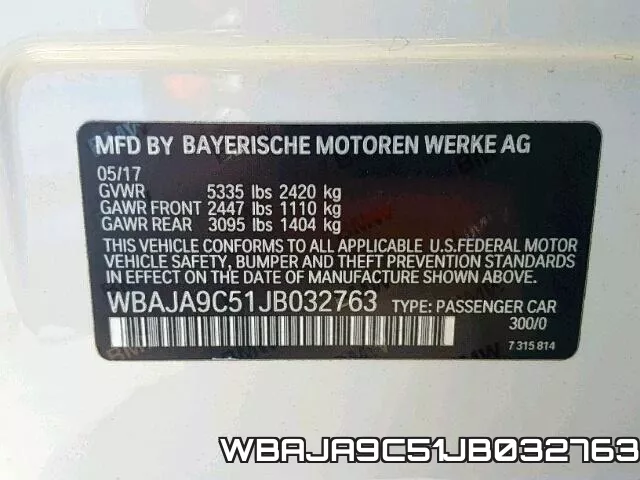 WBAJA9C51JB032763 фото 2