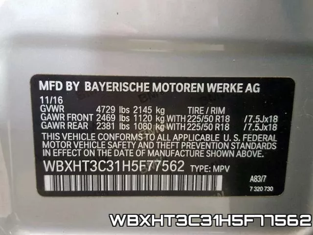 WBXHT3C31H5F77562 фото 2