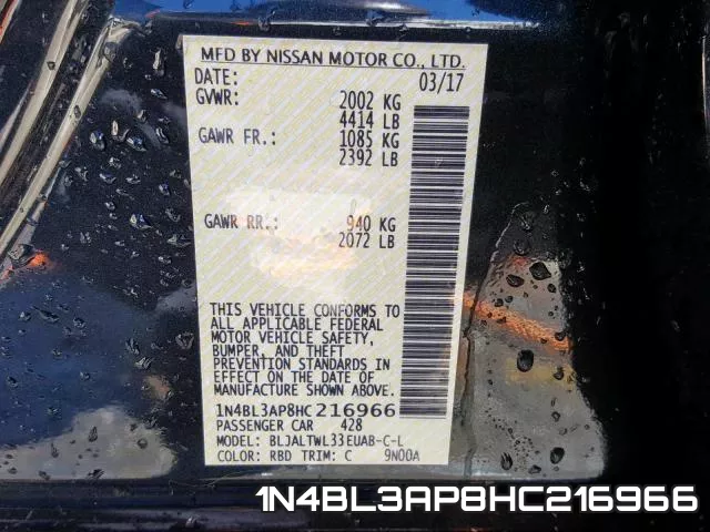 1N4BL3AP8HC216966 фото 2