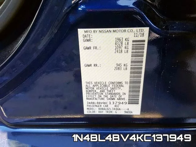 1N4BL4BV4KC137949 фото 2