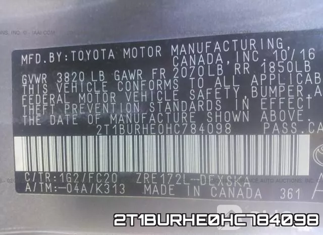 2T1BURHE0HC784098 фото 10