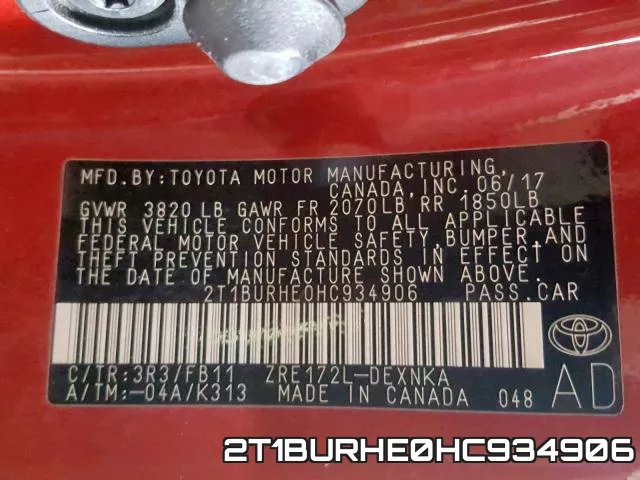 2T1BURHE0HC934906 фото 2