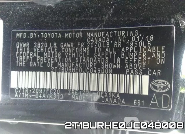 2T1BURHE0JC048008 фото 10