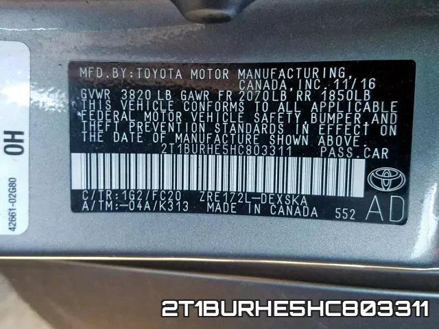 2T1BURHE5HC803311 фото 2