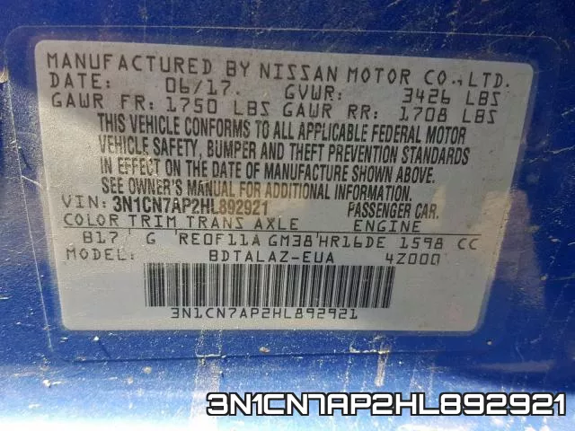 3N1CN7AP2HL892921 фото 2