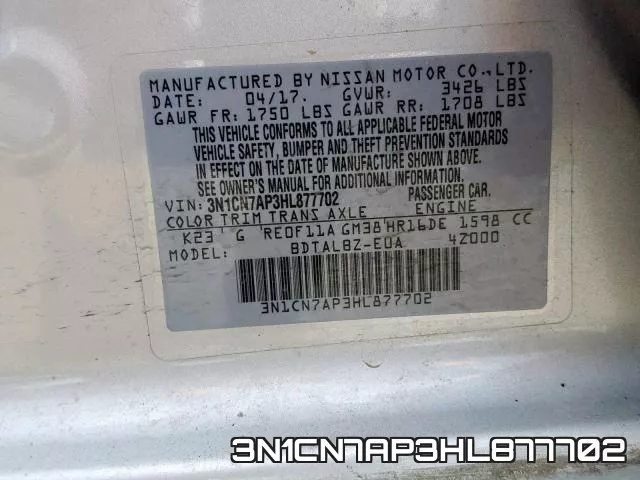 3N1CN7AP3HL877702 фото 2