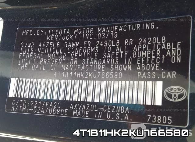 4T1B11HK2KU766580 фото 10