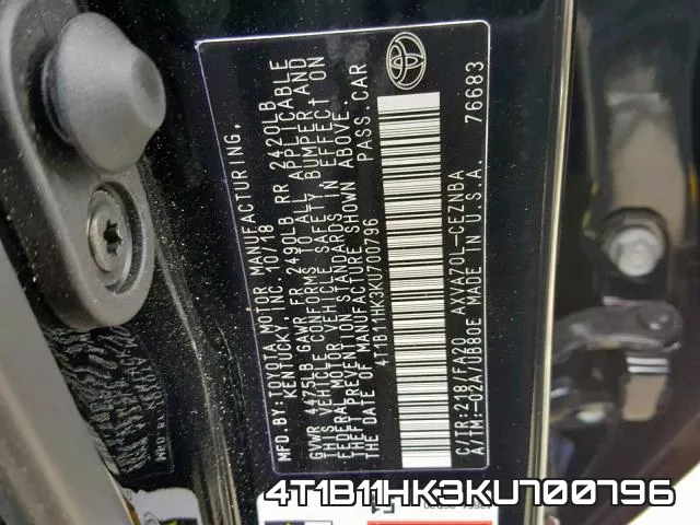 4T1B11HK3KU700796 фото 2