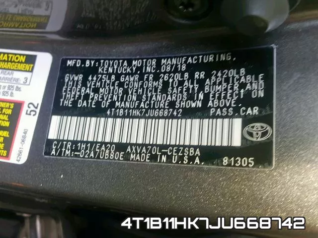 4T1B11HK7JU668742 фото 2