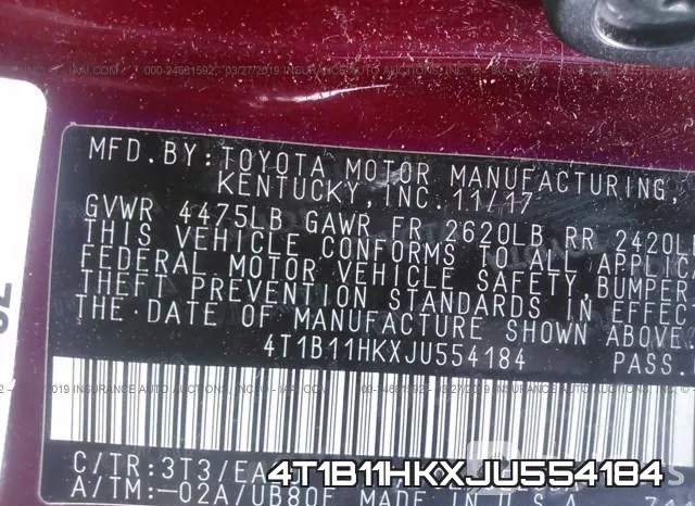 4T1B11HKXJU554184 фото 10