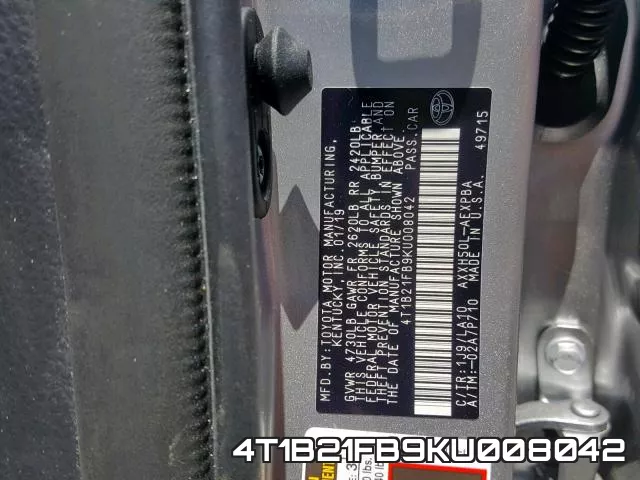 4T1B21FB9KU008042 фото 2