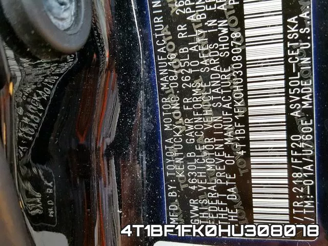 4T1BF1FK0HU308078 фото 2