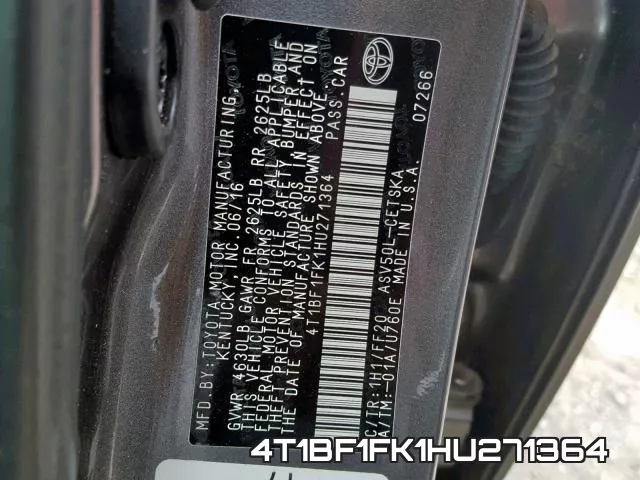 4T1BF1FK1HU271364 фото 2