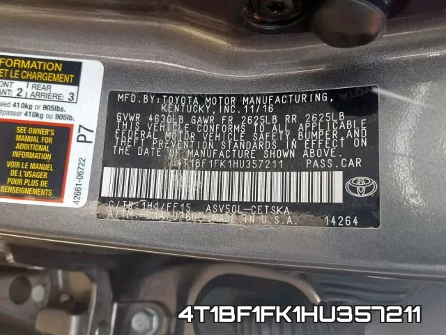 4T1BF1FK1HU357211 фото 2