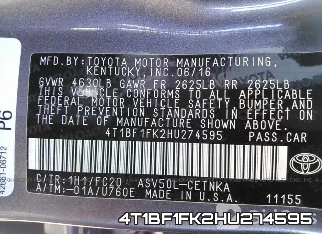 4T1BF1FK2HU274595 фото 10