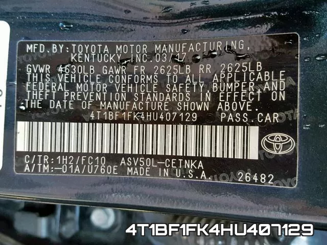 4T1BF1FK4HU407129 фото 2