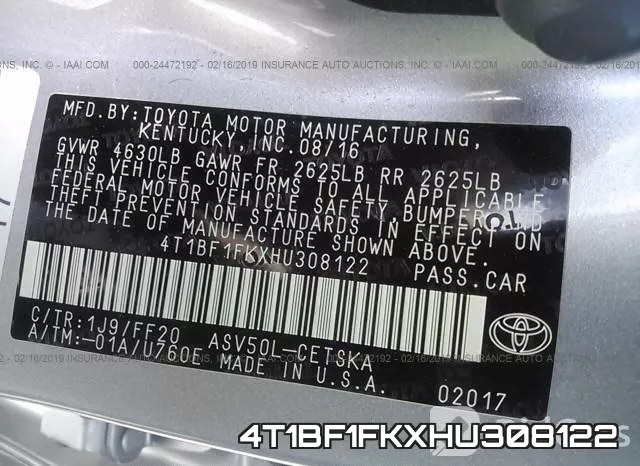 4T1BF1FKXHU308122 фото 10