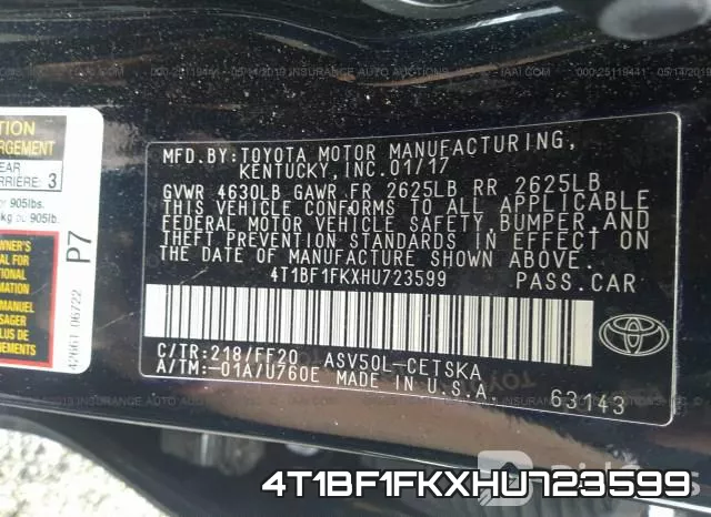 4T1BF1FKXHU723599 фото 10