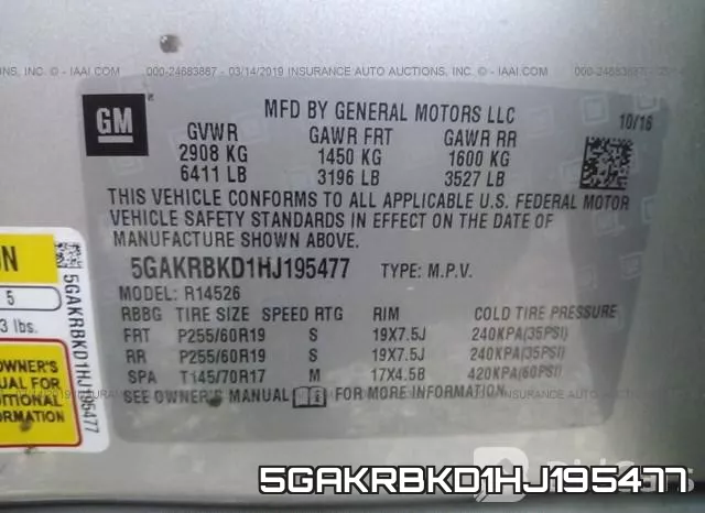 5GAKRBKD1HJ195477 фото 10