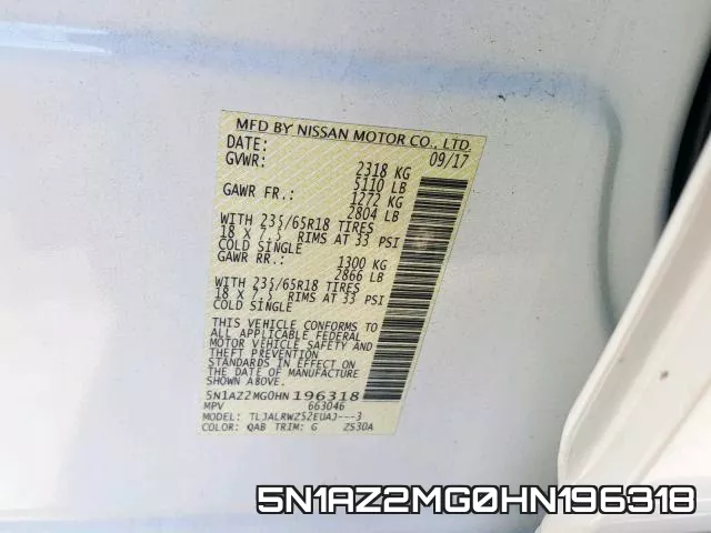5N1AZ2MG0HN196318 фото 2
