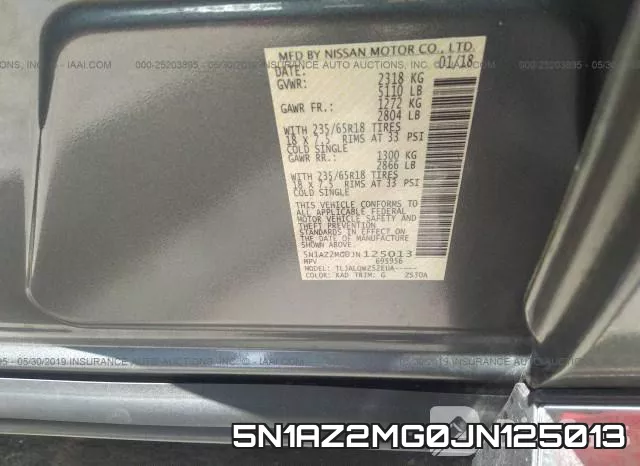 5N1AZ2MG0JN125013 фото 10