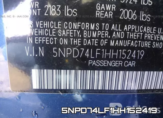 5NPD74LF1HH152419 фото 10