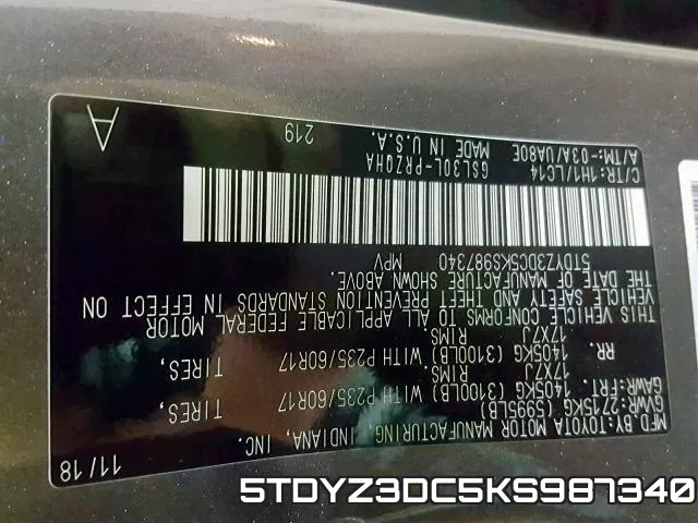 5TDYZ3DC5KS987340 фото 2