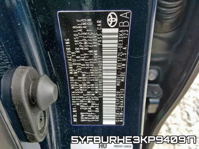 5YFBURHE3KP940917 фото 2