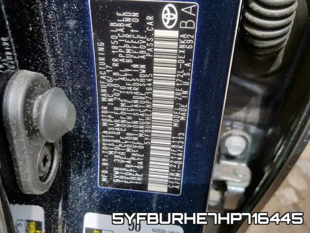 5YFBURHE7HP716445 фото 2