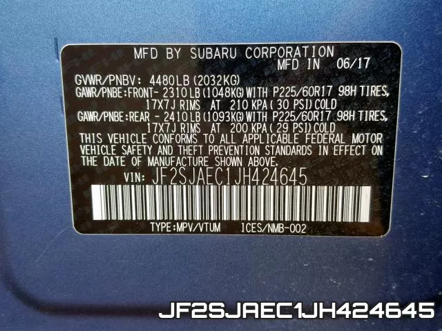 JF2SJAEC1JH424645 фото 2