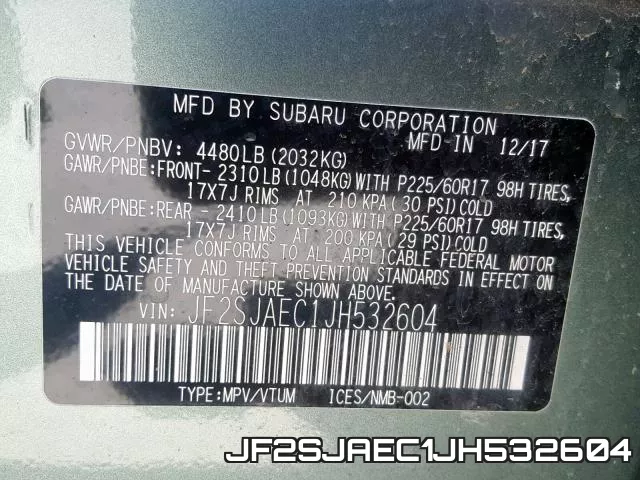 JF2SJAEC1JH532604 фото 2