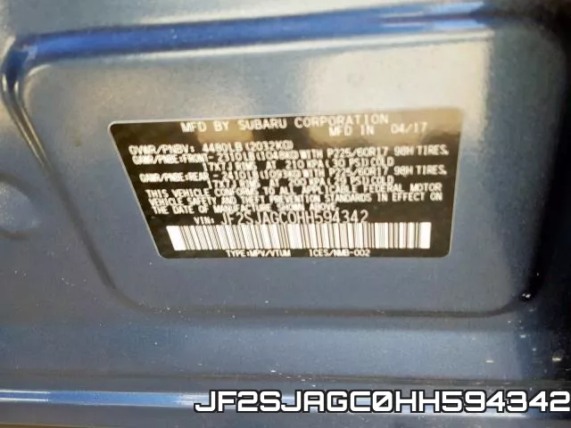 JF2SJAGC0HH594342 фото 2