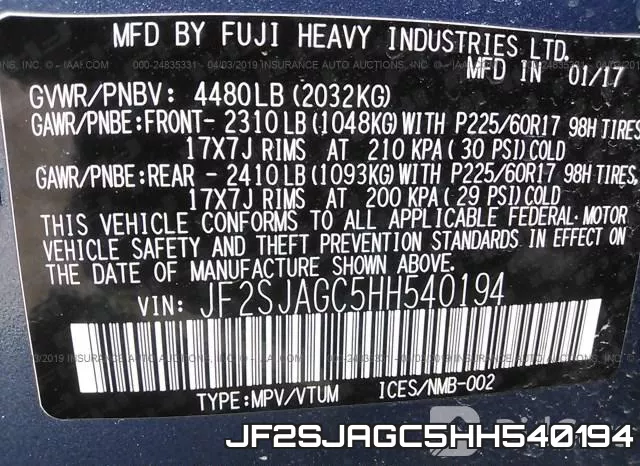 JF2SJAGC5HH540194 фото 10