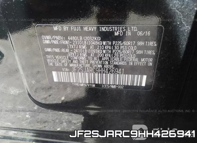 JF2SJARC9HH426941 фото 10