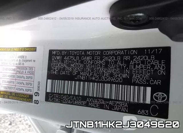 JTNB11HK2J3049620 фото 10