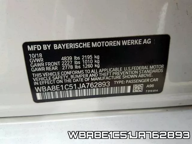 WBA8E1C51JA762893 фото 2