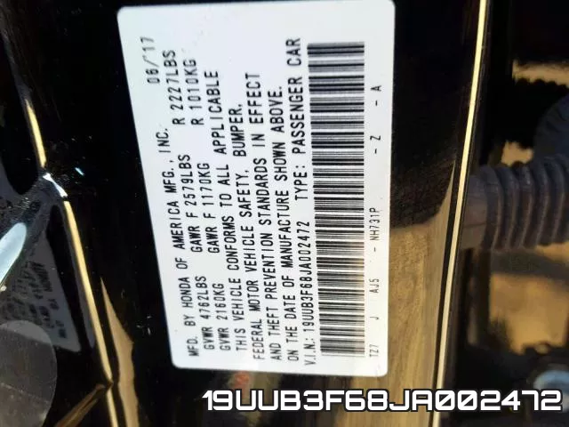 19UUB3F68JA002472 фото 2