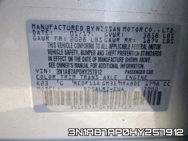 3N1AB7AP0HY257912 фото 2