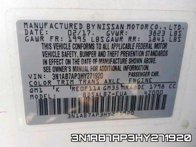 3N1AB7AP3HY271920 фото 2