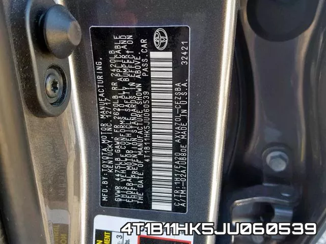 4T1B11HK5JU060539 фото 2