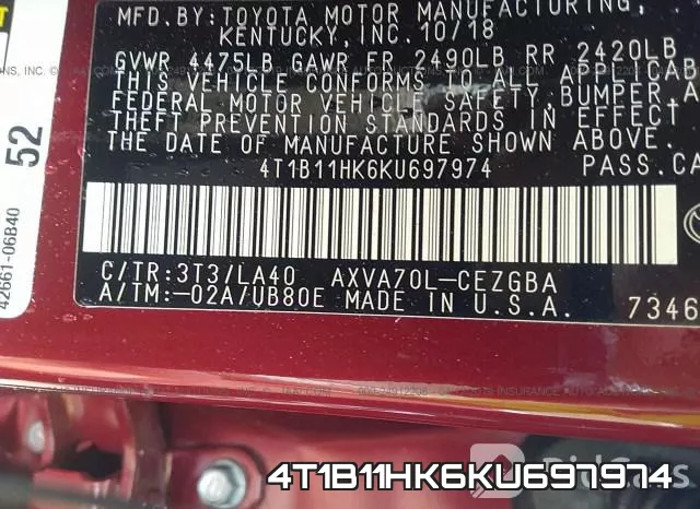 4T1B11HK6KU697974 фото 10
