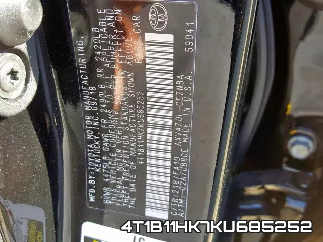 4T1B11HK7KU685252 фото 2